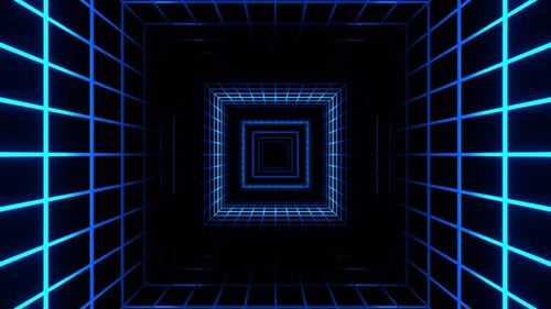 Blue Striped Neon Light In A Mesh Tunnel Background Vj Loop In 4K
