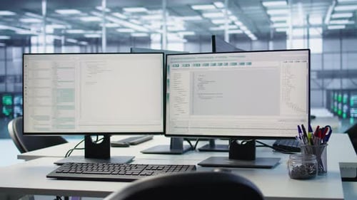 Close Up of Code Lines on Computer in Server Room for Machine Learning