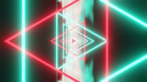 Rotated Vj Loop Show With Neon Red And Cyan Triangles