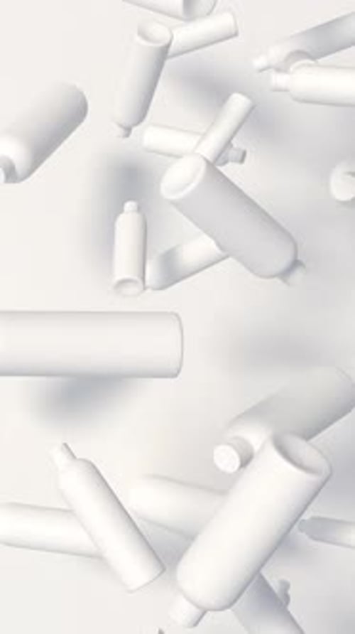 Rotating White Cosmetics Bottles Slow Abstract Loopable Animation Render Loop Vertical Video