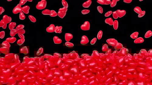 Red hearts falling and covering the alpha channel.Transition.Valentine's Day. Love background, loop