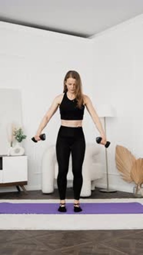 Female Doing Arm Exercises With Dumbbells Indoors