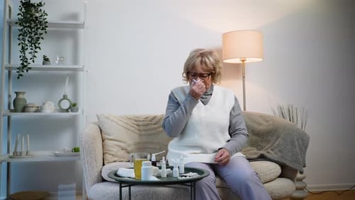 Adult Woman with Tissue in Home Environment