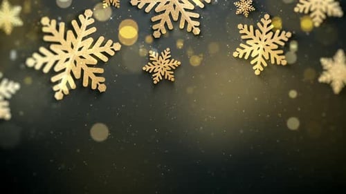 Golden Glittering Snowflakes Falling Elegant Christmas Background