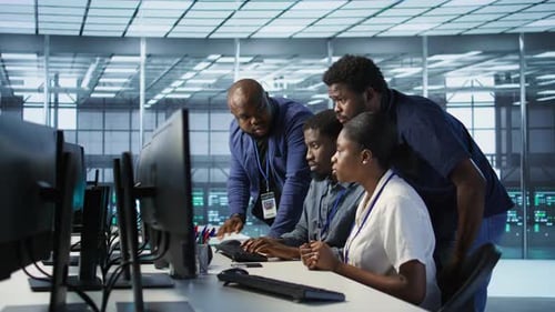 Coworkers in Data Center Doing Brainstorming Implementing AI