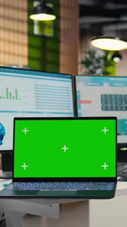 Vertical Video Male Advisor Analyzing KPI Metrics with Isolated Copy Space on Laptop