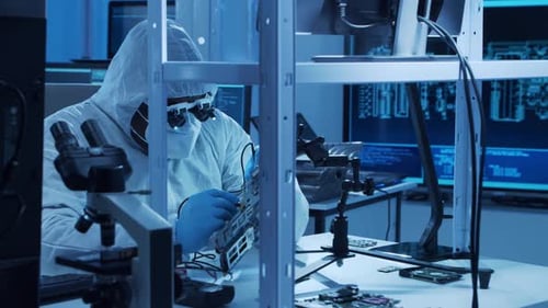 Africanamerican Microelectronics Engineer Works in a Modern Scientific Laboratory on Computing