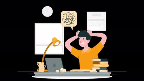 Animated Flat Design Illustration of Stressed Student or Worker