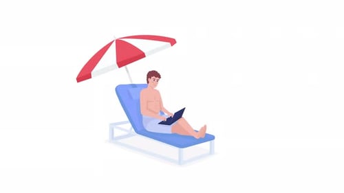 Remote Work on Vacation Flat Design Animation