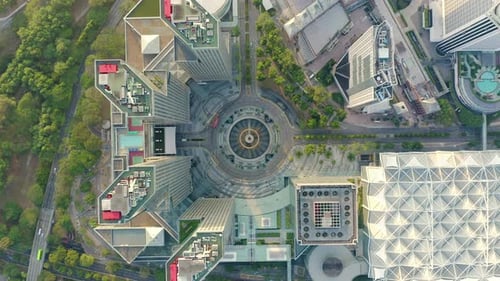 Drone Aerial top view 4k Footage of Singapore City Skyline Business Building.