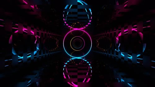 Blue Pink And Yellow Contrast Mesh With Neon Glowing Rings Background VJ Loop In 4K