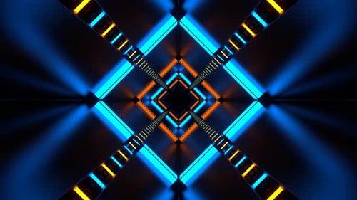 Orange And Blue Pulsing Neon Lamp Tunnel Background Vj Loop In 4K