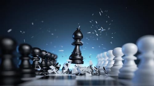 Strategic Chess Bishop Emerges Breaking Pawns Animation