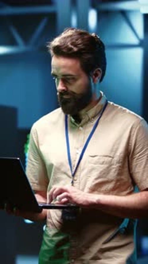 Vertical Video Electrician Doing Server System Probing