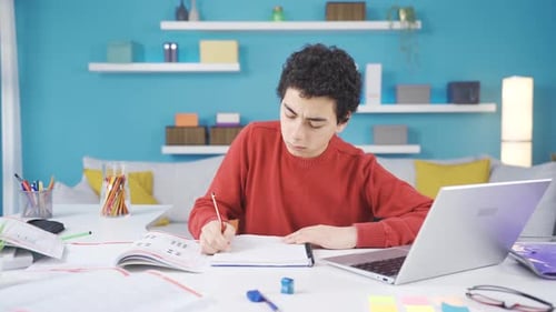 Teen Student Studying at Home