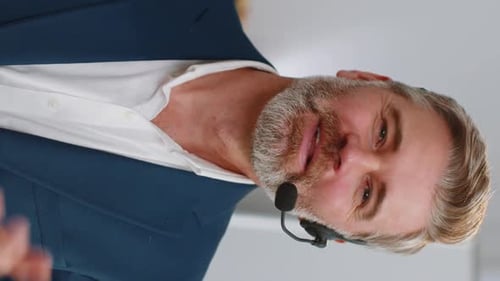 Businessman Working on Laptop Wearing Headset Call Center Support Service Operator Office Helpline