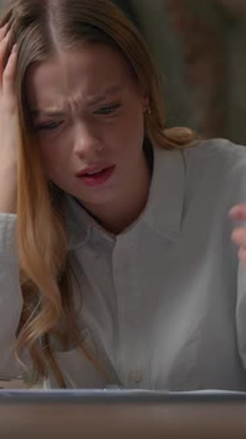 Stressed Overworked Caucasian Business Woman Holding Head Pensive Suffering Boring Job in Office