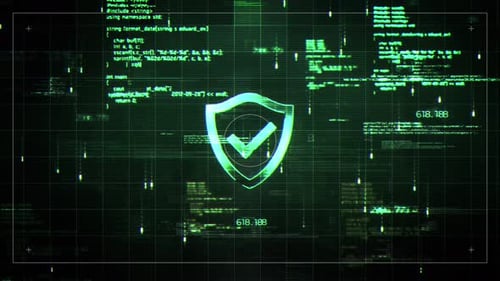 Cybersecurity Shield Icon Hologram and Smartphone Data Protection
