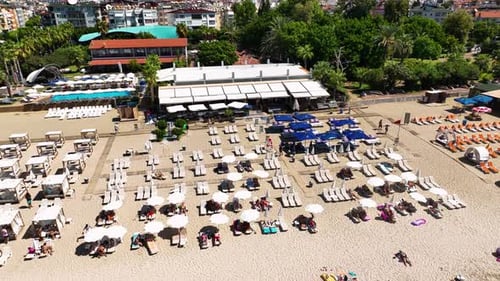 Beautiful Beach on the Mediterranean Sea Aerial View 4 K