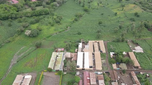 Old Houses And Structures In The Rural Town Of Loitokitok In Kenya - aerial drone shot