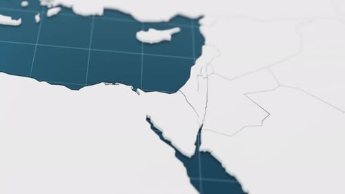 Highlight mit 3D-Karte „Blau von Israel“ mit Zeigernadel, umgeben von anderen Ländern, in Weiß