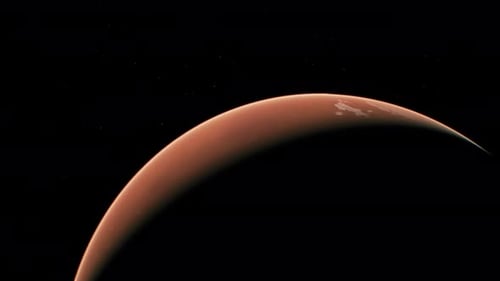 Rotating Red Planet Mars in Deep Space with Stars