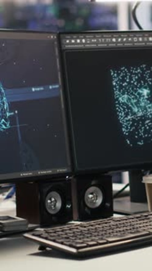 Vertical Video AI Development Workstation in Data Center Displaying Machine Learning Code