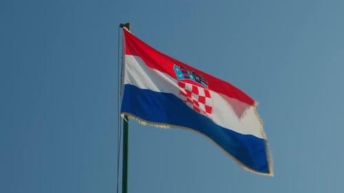 Croatian Flag Waving in the Wind on Sunny Day