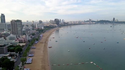 Pattaya Thailand a View of the Beach Road with Hotels and Skycraper Buildings