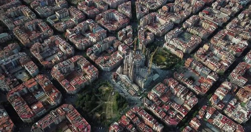 Aerial view of Barcelona city at Sagrada Familia neighbourhood in Barcelona, Spain.