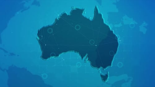 Animated Australia Map with Digital Network Connections Background