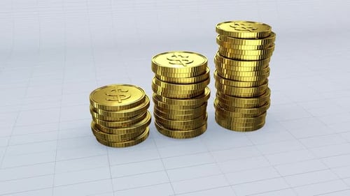 Animated 3D Golden Coin Stacks Growing Graph