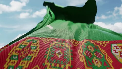 Wavy Flag of Turkmenistan Blowing in the Wind in Slow Motion Waving Official Turkmen Flag Team