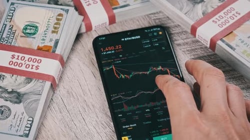 Investor Checking Cryptocurrency Ethereum Price on Smartphone Screen ETH