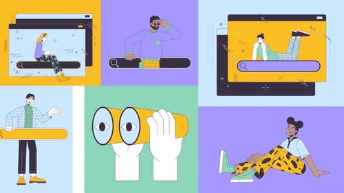 Web search bar users bento grid animation