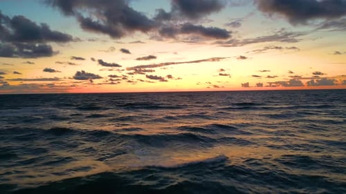 Sea scenery. Drone view. Sunset horizon. Nature beauty. Water landscape. Blue ocean waves relaxing m