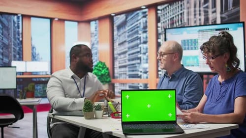 Business Colleagues Meeting with Laptop Green Screen