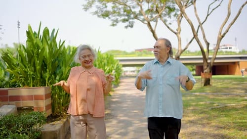 Senior Couple Exercising Together in Urban Park on Sunny Day