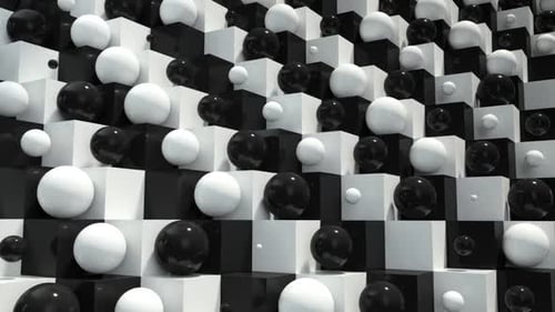 Seamless Loop of Bouncing Black and White Spheres on Cubes