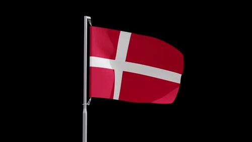 Seamless Loop Realistic Waving Denmark Flag Animation with Alpha