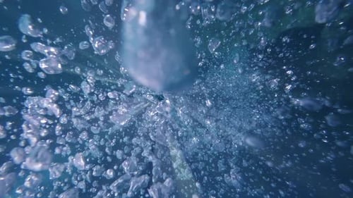 Bubbles Rising Through Deep Blue Water