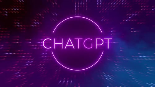 Chat GPT Neon-Textanimation mit flackerndem Effekt und digitalem verschwommenem Hintergrund