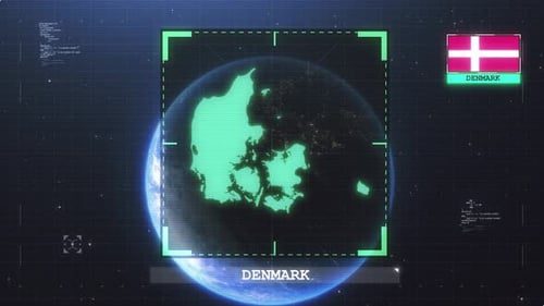 Drapeau et carte du Danemark Glitch Hud 4K