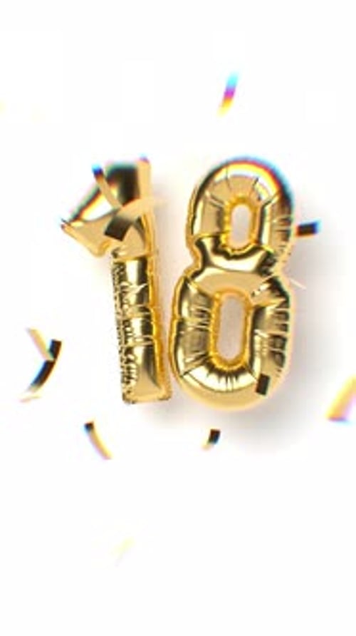 Number 18 Moving Gold Balloon Text