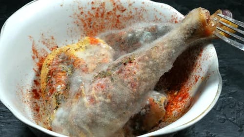 Moldy Chicken Legs Sitting in Bowl