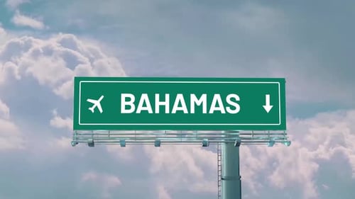 Airplane Arriving To Bahamas Road Sign