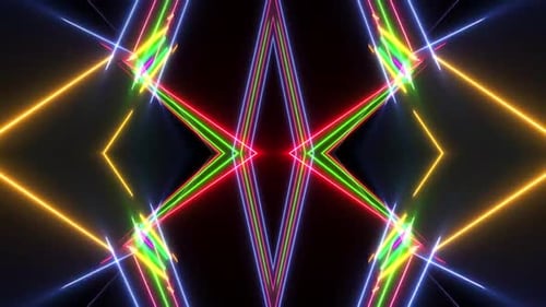 Abstract Neon Light Geometric Kaleidoscope Motion Background
