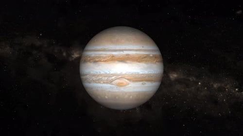 Realistic Jupiter planet Rotates on space or galaxy and stars milky way, Animation of Jupiter. 1194