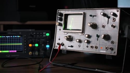 Vintage Oscilloscope in Dark Room