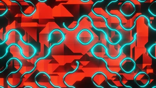 Cyan Pipes On Red Background Loop Animation In 1080Hd